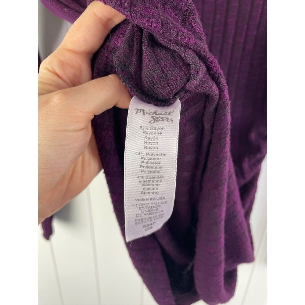 Michael Stars Ribbed Purple Long Sleeve Ruched Side Top OS - Picture 5 of 8